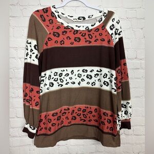 Sweet Lovely By Jen multi color‎ pattern long sleeve blouse sz L GUC